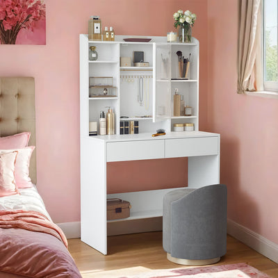 White Vanity Desk with Mirror and LED Lights with 3 Color Modes for Bedroom by Vasagle