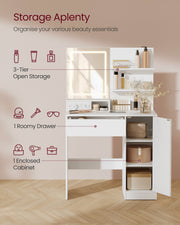 White Dressing Table with LED Mirror USB Power Drawer and Adjustable Storage Shelves by Vasagle