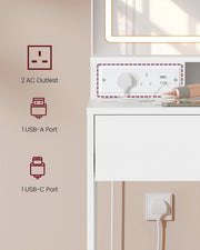 White Dressing Table with LED Mirror USB Power Drawer and Adjustable Storage Shelves by Vasagle