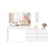 Adjustable Dressing Table with Mirror Drawers Built-in Power Outlets and 6 Drawer Dresser, White VASAGLE