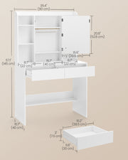 White Dressing Table with Mirror Lights 2 Drawers Shelves and Power Sockets VASAGLE