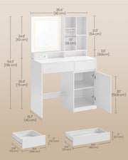 White Dressing Table with Mirror LED Lights and Power Outlets 90 cm Wide by Vasagle