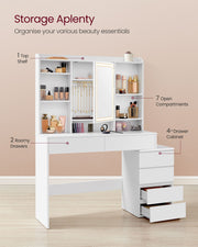 White Dressing Table with LED Lights and Storage Drawers for Bedroom by Vasagle