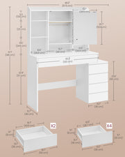 White Dressing Table with LED Lights and Storage Drawers for Bedroom by Vasagle