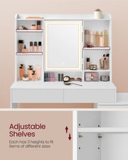 White Dressing Table with LED Lights and Storage Drawers for Bedroom by Vasagle