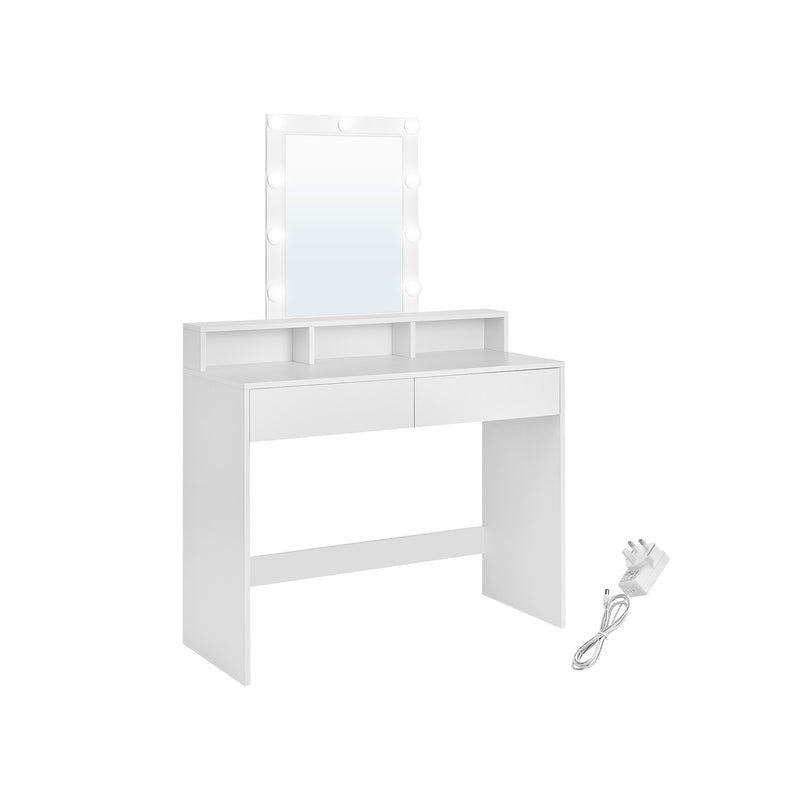 White Dressing Table with LED Mirror and Adjustable Brightness Lighting by Vasagle