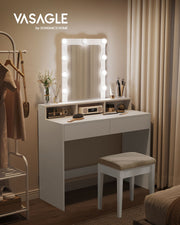 White Dressing Table with LED Mirror and Adjustable Brightness Lighting by Vasagle