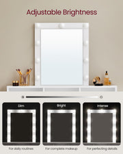 White Dressing Table with LED Mirror and Adjustable Brightness Lighting by Vasagle