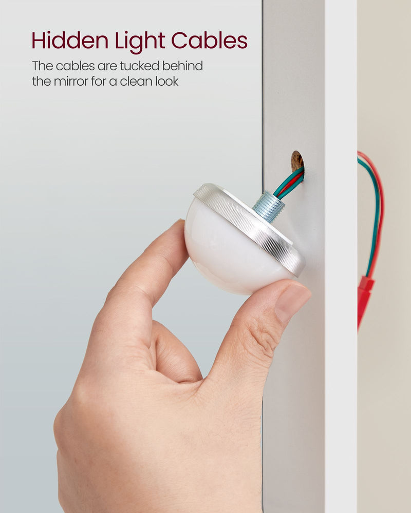 White Dressing Table with LED Mirror and Adjustable Brightness Lighting by Vasagle