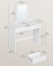 White Dressing Table with LED Mirror and Adjustable Brightness Lighting by Vasagle