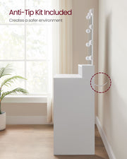 White Dressing Table with LED Mirror and Adjustable Brightness Lighting by Vasagle