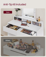 White Dressing Table with LED Mirror and Adjustable Brightness Lighting by Vasagle