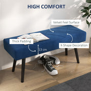 End of Bed Upholstered Bench with X Frame Steel Legs Ideal for Bedroom or Hallway, Blue
