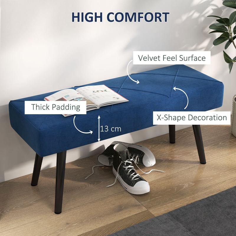 End of Bed Upholstered Bench with X Frame Steel Legs Ideal for Bedroom or Hallway, Blue