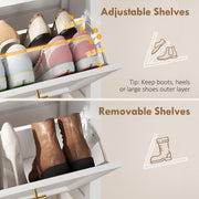Slim Shoe Storage Cabinet for Narrow Hallways with 2 Flip Drawers and Top Drawer, White Homcom