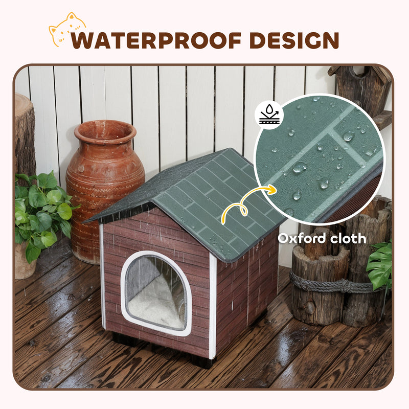Insulated Outdoor Cat House With Waterproof Roof And Raised Base For Winter Comfort Red Brown