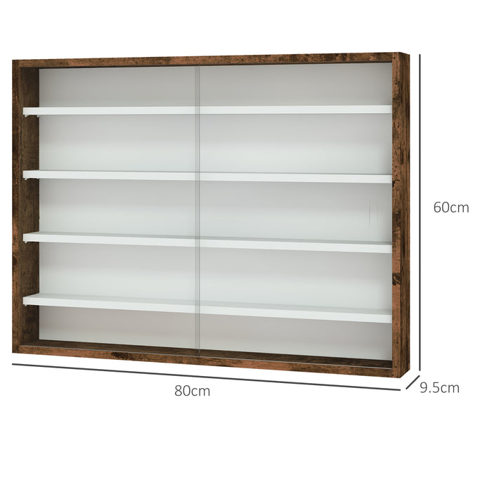 5 Tier Wall Display Cabinet With Glass Doors And Adjustable Shelves Rustic Brown by HOMCOM