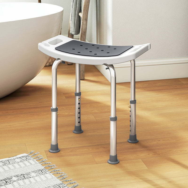 Height Adjustable Shower Stool With Padded Seat and Drainage Holes For Bathroom Use Grey