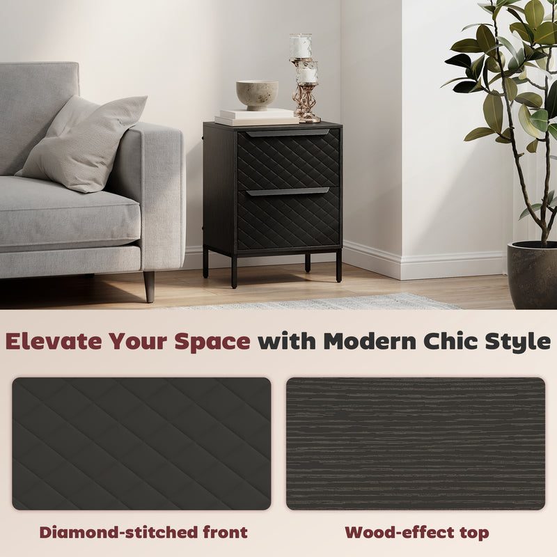 2 Drawer Fabric Chest of Drawers With Aluminium Handles for Bedroom Storage Black