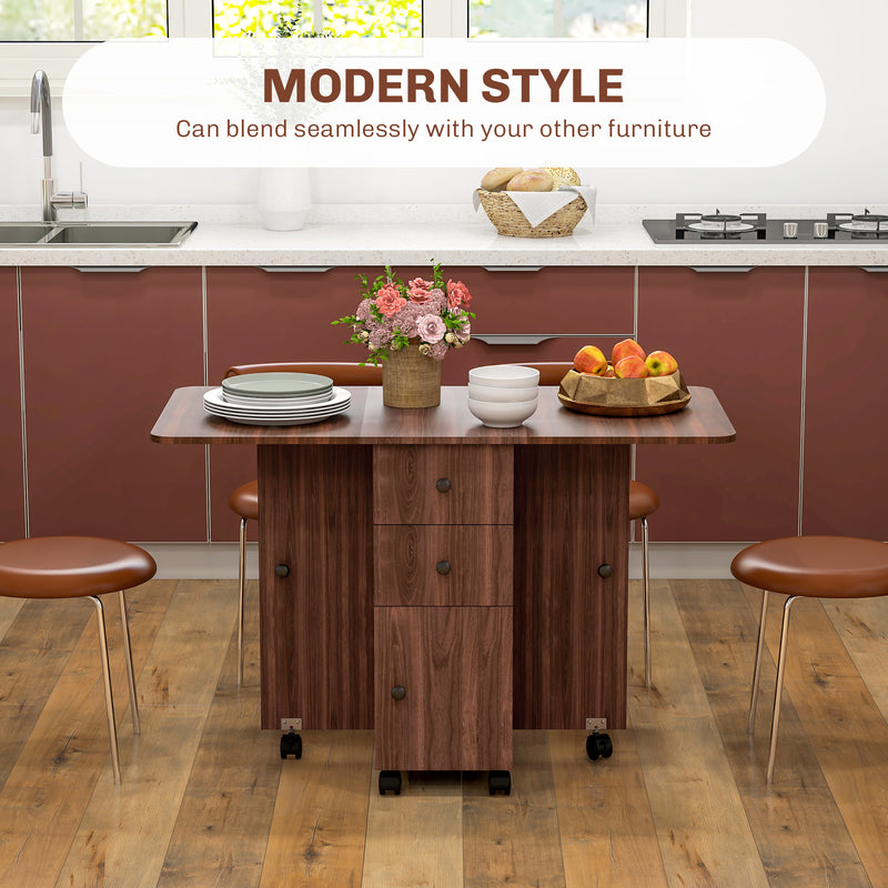 Six Seater Drop Leaf Dining Table With Storage Distressed Brown by HOMCOM