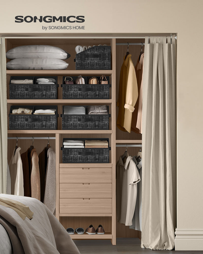 Set of 6 Foldable Storage Boxes Fabric Organisers 40x30x20 cm in Black by Songmics