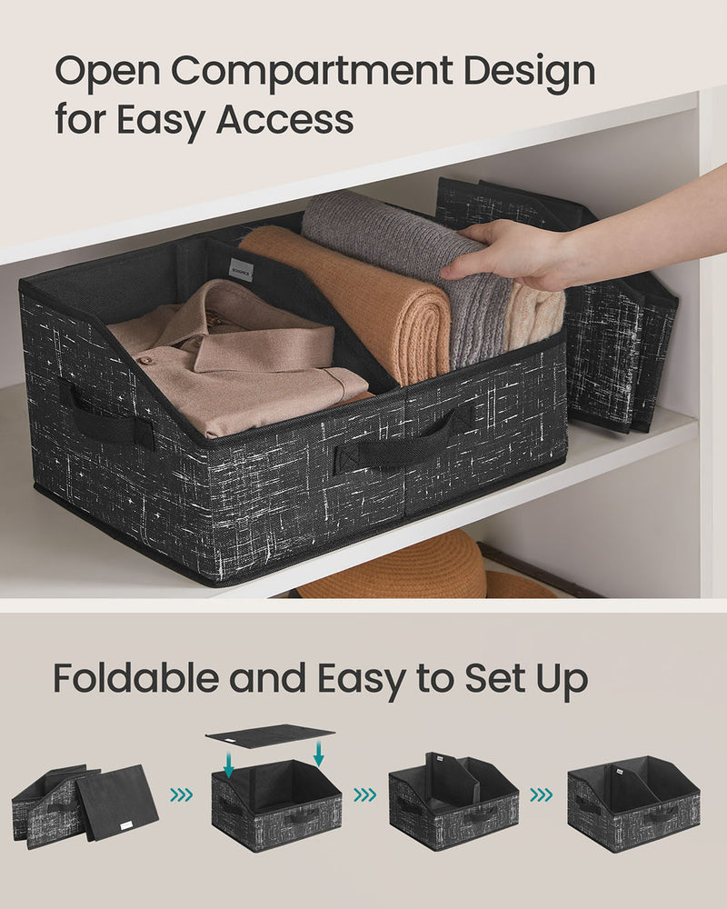 Set of 6 Foldable Storage Boxes Fabric Organisers 40x30x20 cm in Black by Songmics