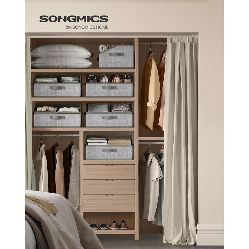 Set of 6 Grey Collapsible Storage Boxes 40x30x20 cm with Handles for Home Organising by Songmics