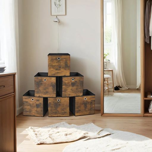 Set of 6 Foldable Storage Boxes Non Woven and Oxford Fabric for Home Organisation by Songmics