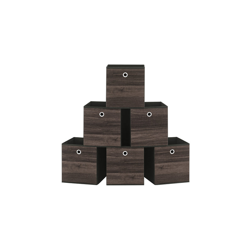 Chestnut Brown Foldable Storage Boxes Set of 6 with Handles for Home Organisation by Songmics