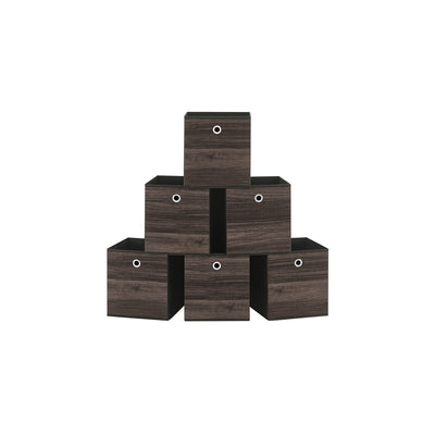 Chestnut Brown Foldable Storage Boxes Set of 6 with Handles for Home Organisation by Songmics