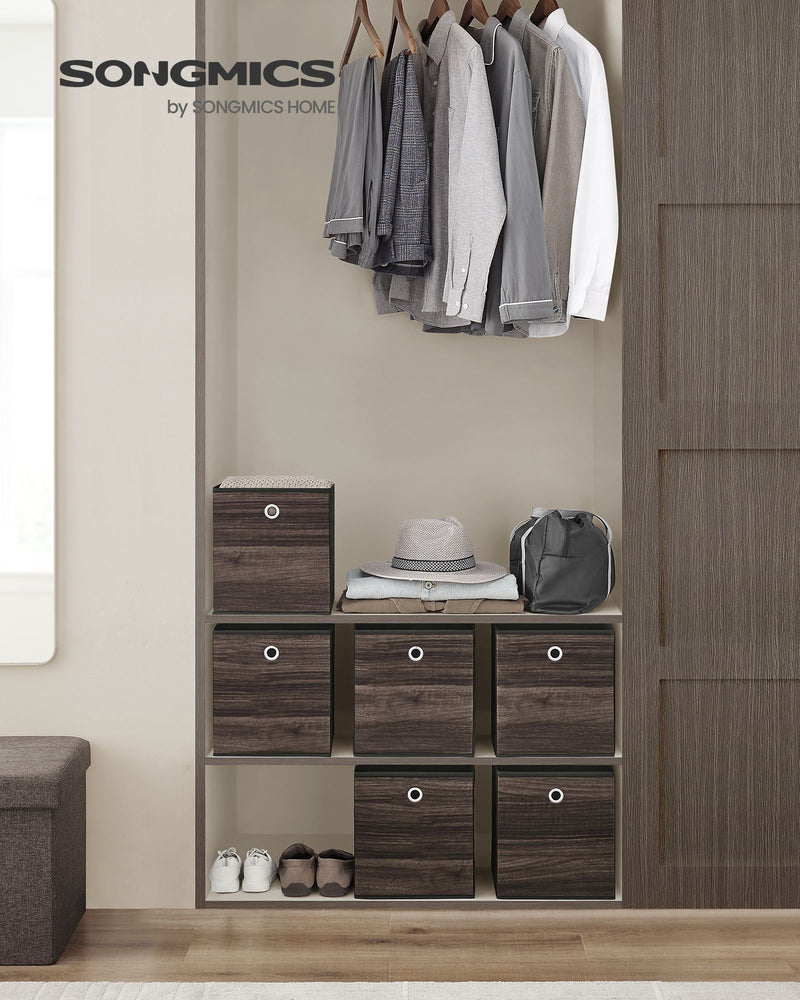 Chestnut Brown Foldable Storage Boxes Set of 6 with Handles for Home Organisation by Songmics
