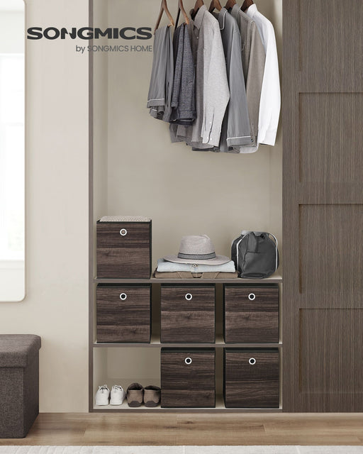 Chestnut Brown Foldable Storage Boxes Set of 6 with Handles for Home Organisation by Songmics