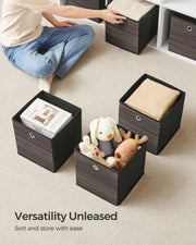 Chestnut Brown Foldable Storage Boxes Set of 6 with Handles for Home Organisation by Songmics