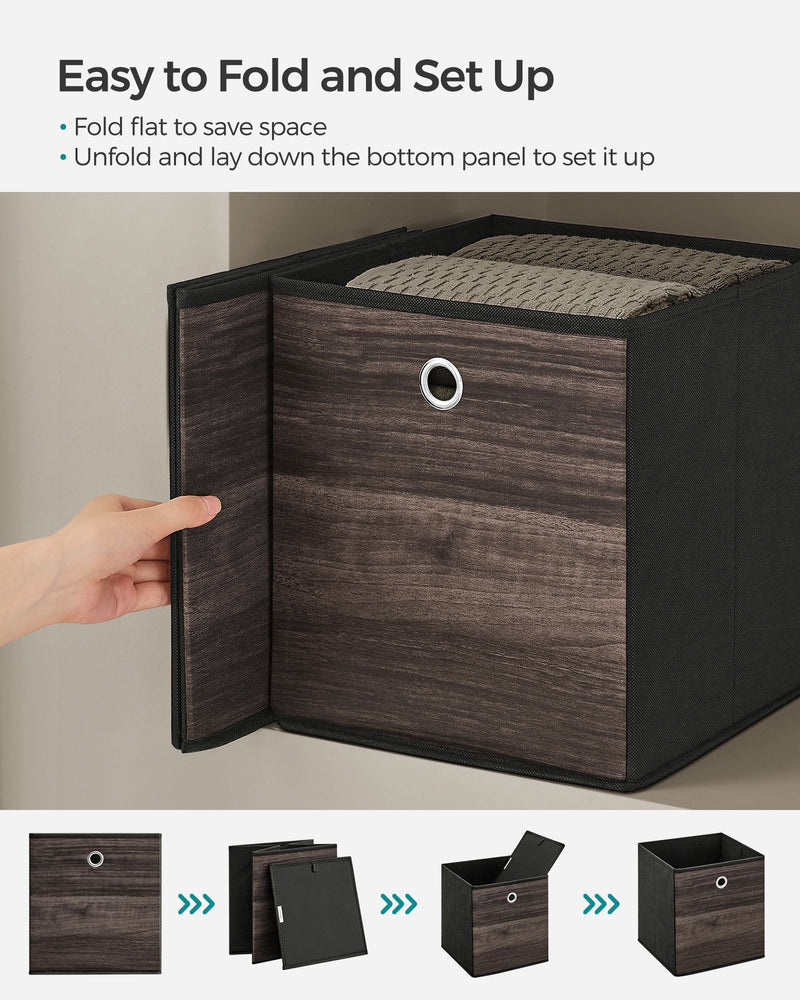 Chestnut Brown Foldable Storage Boxes Set of 6 with Handles for Home Organisation by Songmics