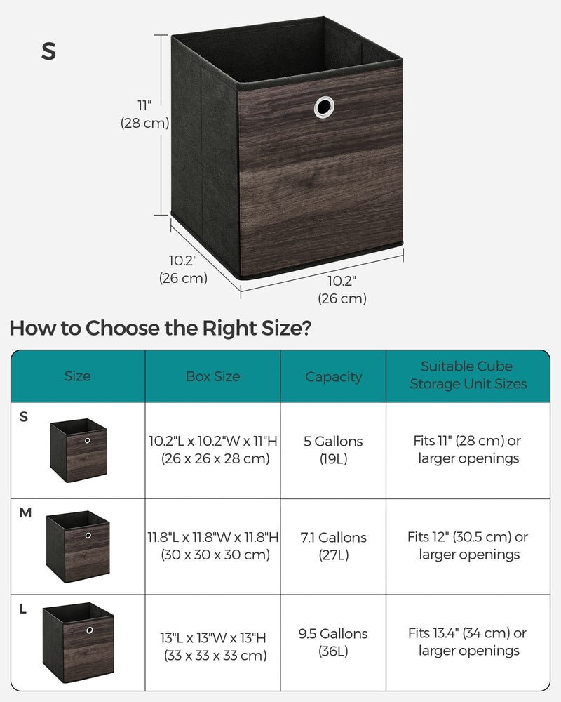 Chestnut Brown Foldable Storage Boxes Set of 6 with Handles for Home Organisation by Songmics