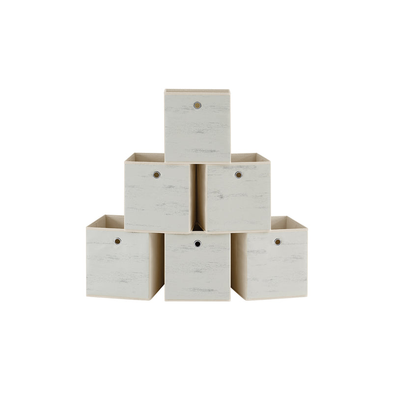 Set of 6 Foldable Fabric Storage Boxes with Handles in Vintage White by Songmics