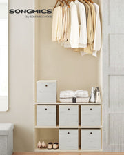 Set of 6 Foldable Fabric Storage Boxes with Handles in Vintage White by Songmics