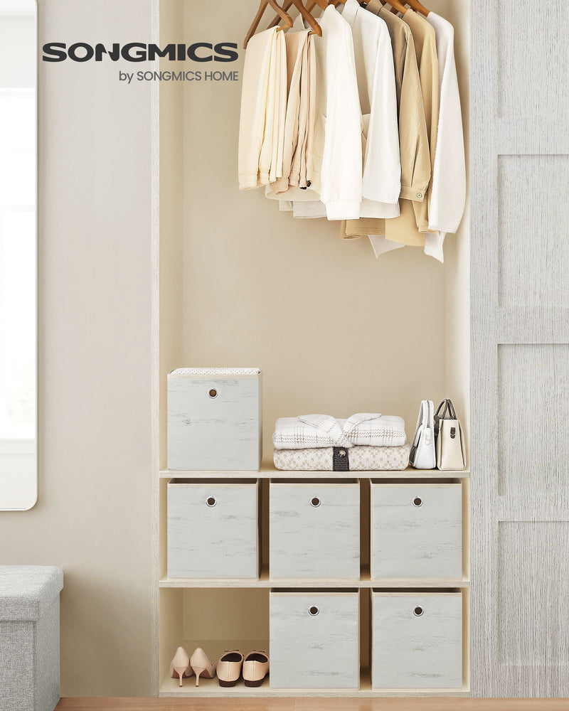 Set of 6 Foldable Fabric Storage Boxes with Handles in Vintage White by Songmics