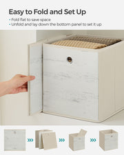 Set of 6 Foldable Fabric Storage Boxes with Handles in Vintage White by Songmics