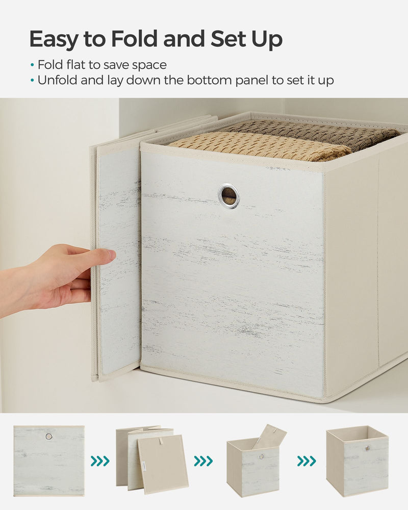 Set of 6 Foldable Fabric Storage Boxes with Handles in Vintage White by Songmics