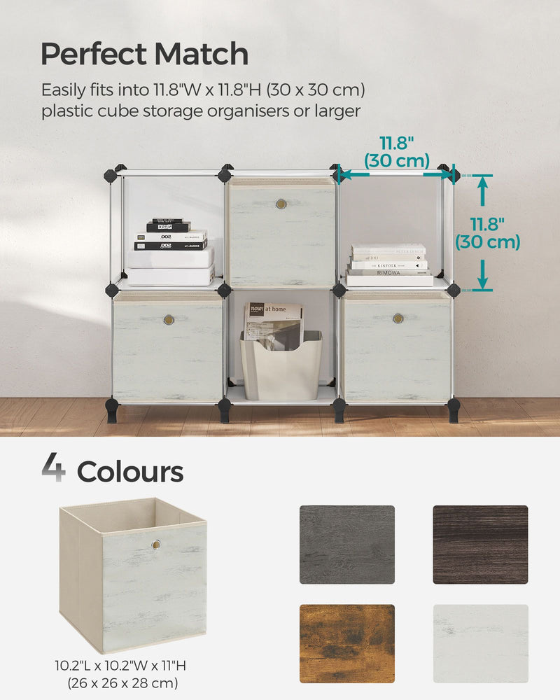 Set of 6 Foldable Fabric Storage Boxes with Handles in Vintage White by Songmics