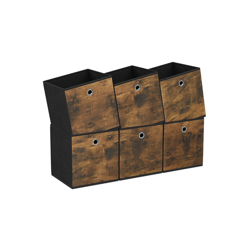 Rustic Brown and Black Foldable Storage Cubes Set of 6 with Handles 33cm by Songmics
