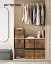 Rustic Brown and Black Foldable Storage Cubes Set of 6 with Handles 33cm by Songmics