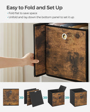 Rustic Brown and Black Foldable Storage Cubes Set of 6 with Handles 33cm by Songmics