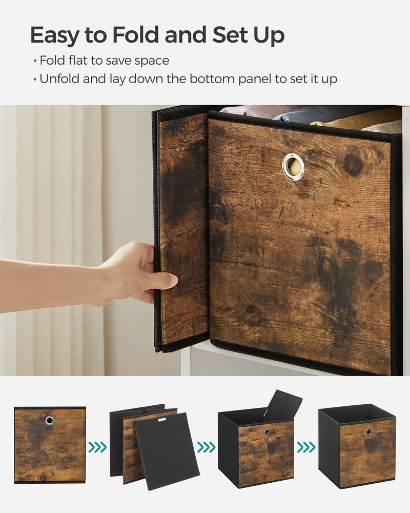 Rustic Brown and Black Foldable Storage Cubes Set of 6 with Handles 33cm by Songmics