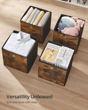 Rustic Brown and Black Foldable Storage Cubes Set of 6 with Handles 33cm by Songmics