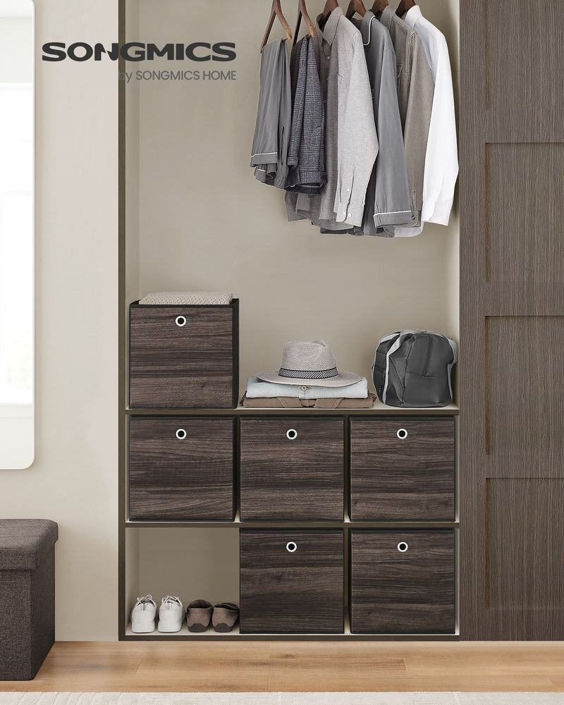 Set of 6 Grey Fabric Storage Boxes with Handles 33 x 33 x 33 cm by Songmics