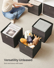 Set of 6 Grey Fabric Storage Boxes with Handles 33 x 33 x 33 cm by Songmics