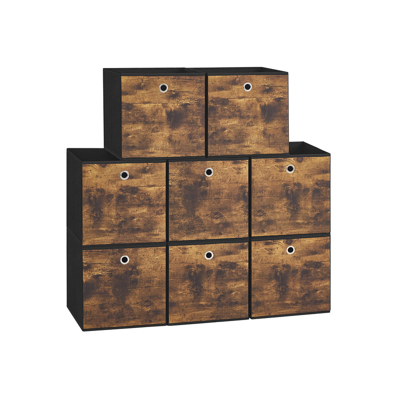 Rustic Brown Set of 8 Foldable Fabric Storage Cubes for Clothes and Home Organisation by Songmics