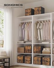 Rustic Brown Set of 8 Foldable Fabric Storage Cubes for Clothes and Home Organisation by Songmics
